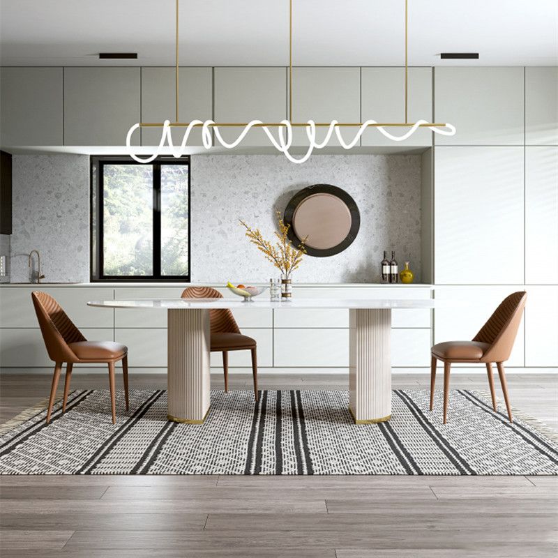 Luxury Oval Dining Table Stone Dining Table with Double Pedestal