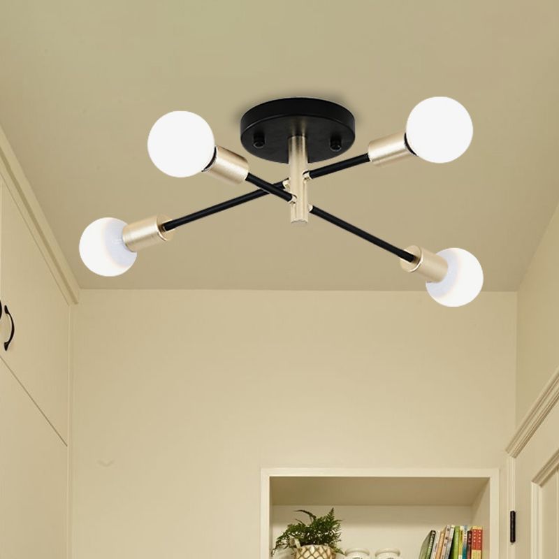 Semi-affleurant linéaire Spoutnik noir et or, lampe moderne à 4/6 têtes en métal montée sur table