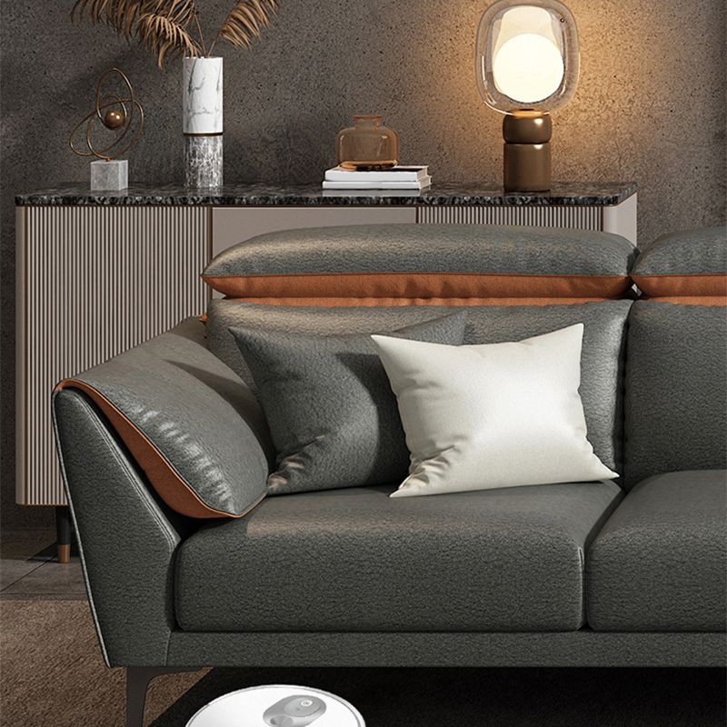 Contemporary Faux Leather Sectional with Pillow Back for 4 People