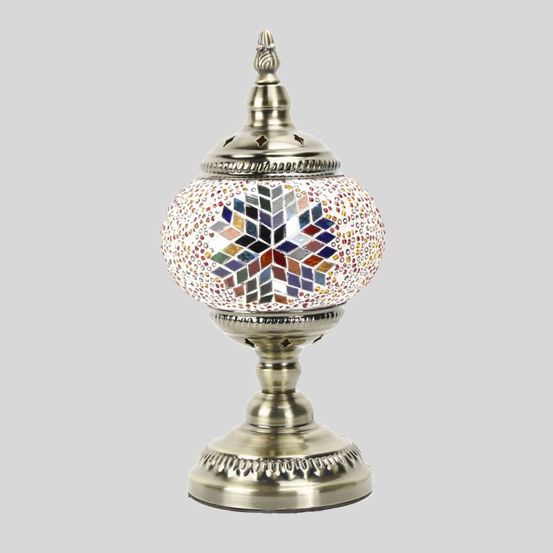 Bronze 1 Bulb Nightstand Lamp Moroccan Mosaic Glass Lantern Table Light for Living Room