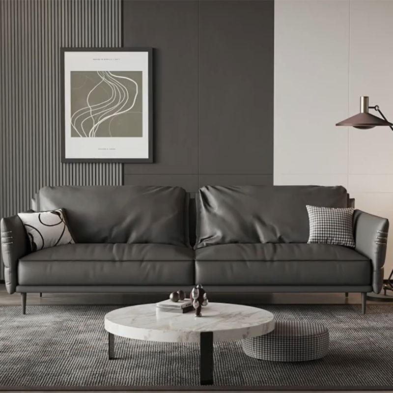 Leather Contemporary Square Arm Stain Resistant Settee Bench with Pillows