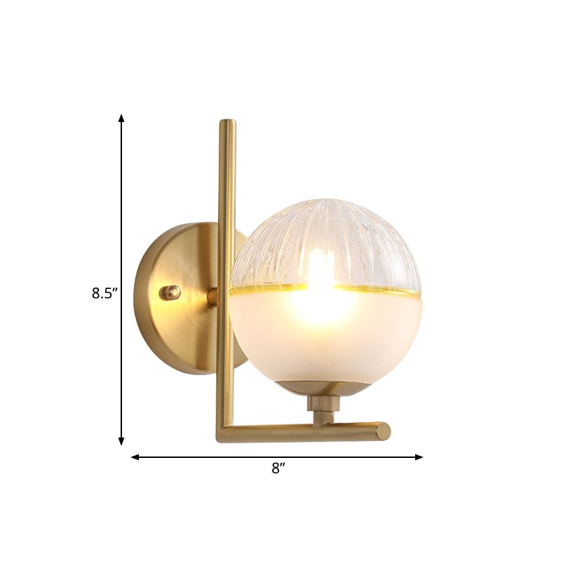Gold Squared Arm Wall Mount Lamp Minimalist Single Bulb Metal Sconce Light with Ball Glass Shade