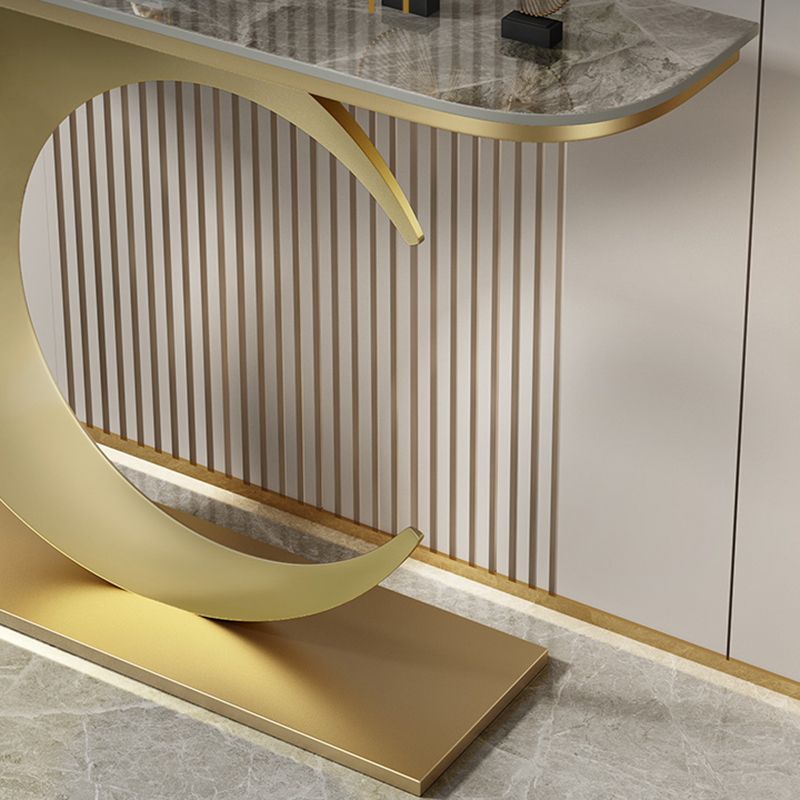Abstract Metal Leg Half Moon Stain Resistant Console Table for Hall