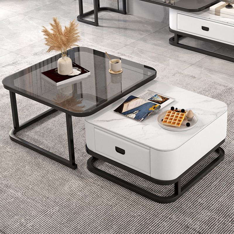 Frame Coffee Table Modern Slate Cocktail Table with Storage Drawers