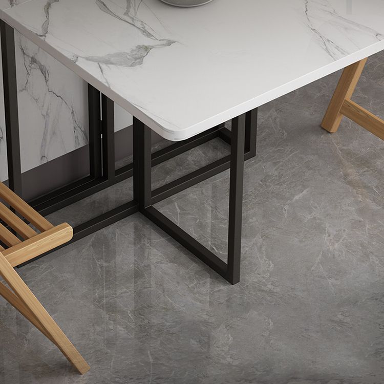 Foldable Artificial Wooden Top Dining Table Extendable Rectangle Table with Trestle Base