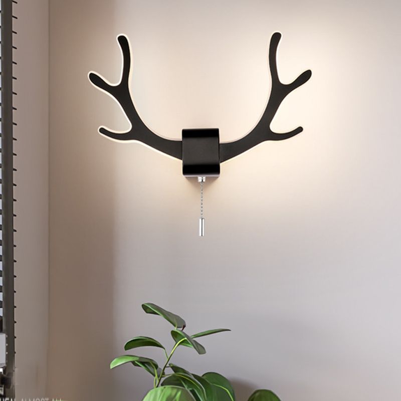 Acrylgeweihen Wandbeleuchtung Moderne Schwarz/Weiß -LED -Leuchtenlampe mit Pull -Kette, warm/weißes Licht