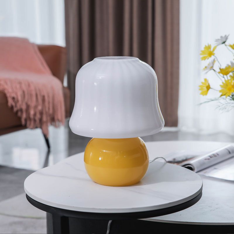 Mushroom Glass Nightstand Lamp Macaron Style 1 Head Bedroom Table Light