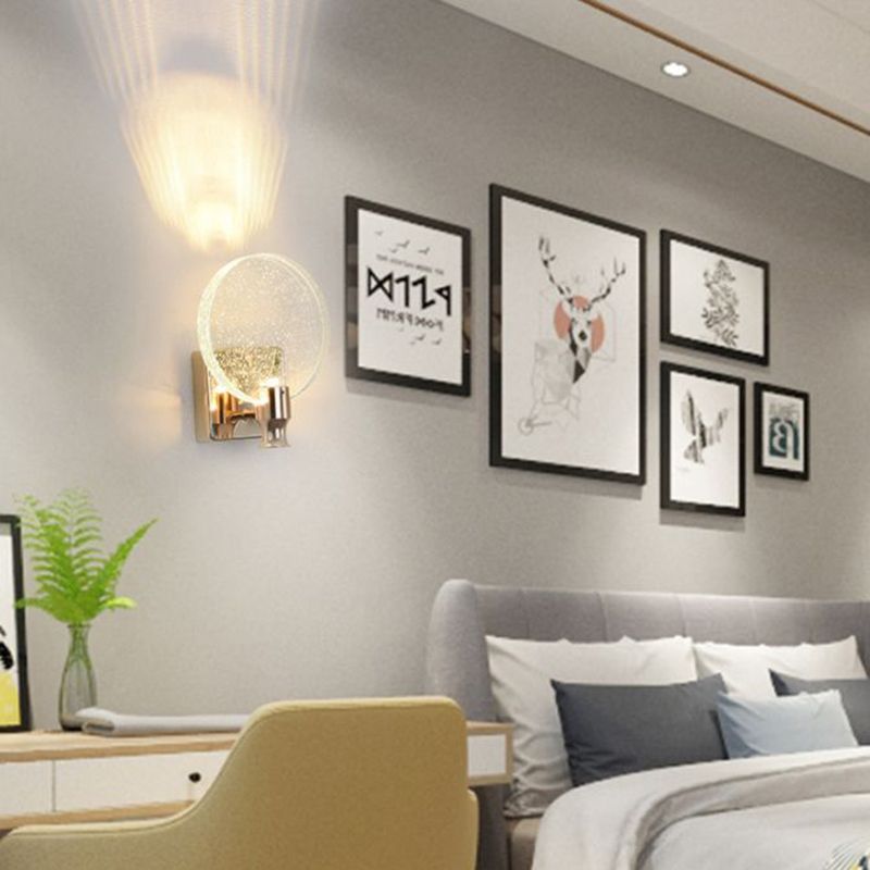 Moderne minimalistische stijl cirkelvormige wand gemonteerd verlichtingskristal 1 lichte sconce verlichtingsarmatuur voor slaapkamer