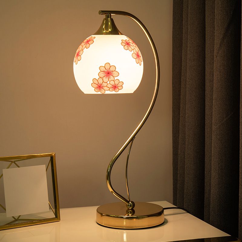 Modern Gooseneck Table Lamp Metal Single-Bulb Bedroom Night Light with Dome Glass Shade