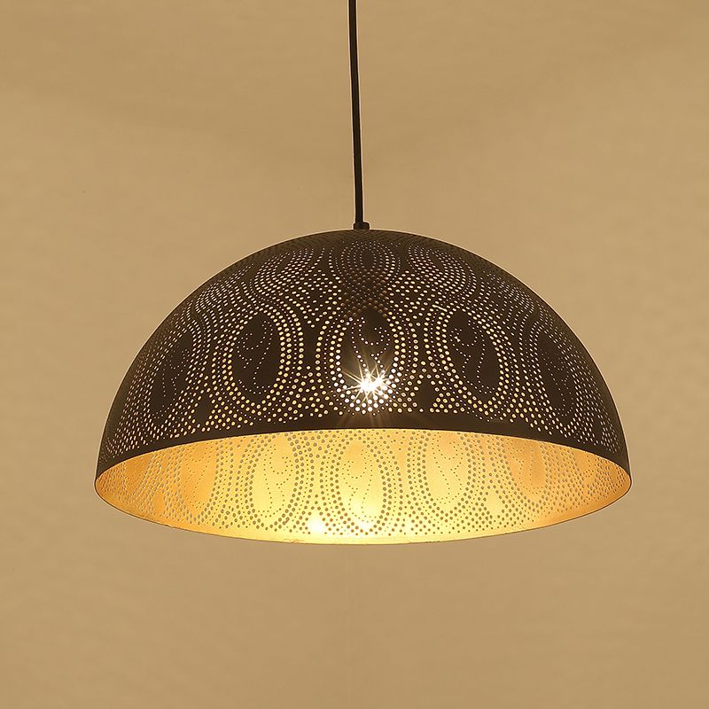 1-Licht-Kuppel Anhänger Arabische Arabische Stil Black Metall Hanging Deckenlampe mit Spot/Rhombus/Kreismuster