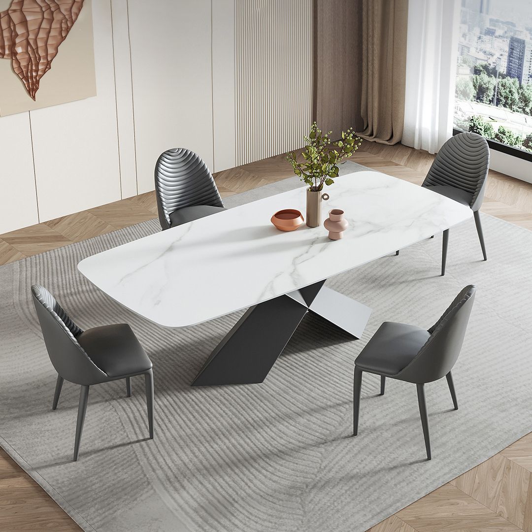 Contemporary Sintered Stone Dining Table Set of 5/7 with Rectangle Table Dining Set with Metal Base