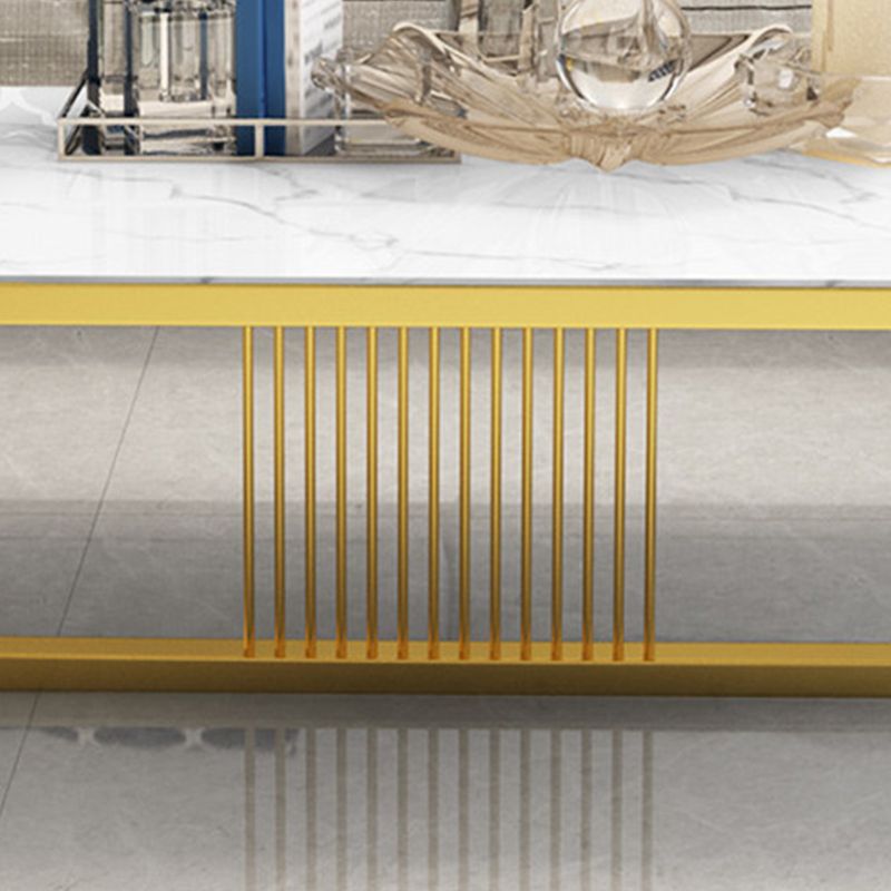Stone Top Cocktail Table Glam Trestle Iron Base Coffee Table