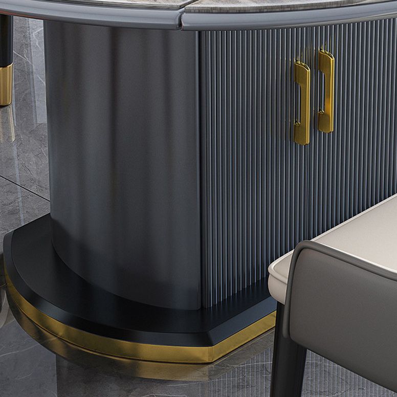 Contemporary Storage Pedestal Dining Table Round Extendable Dinner Table for Home