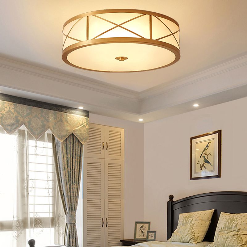 American Style Ceiling Lamp Glass Gold Flush Mount Lighting for Bedroom