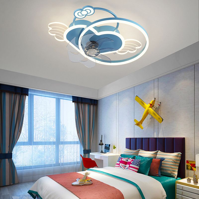 7-Blade Fan with Light Children Pink/Blue Ceiling Fan for Bedroom