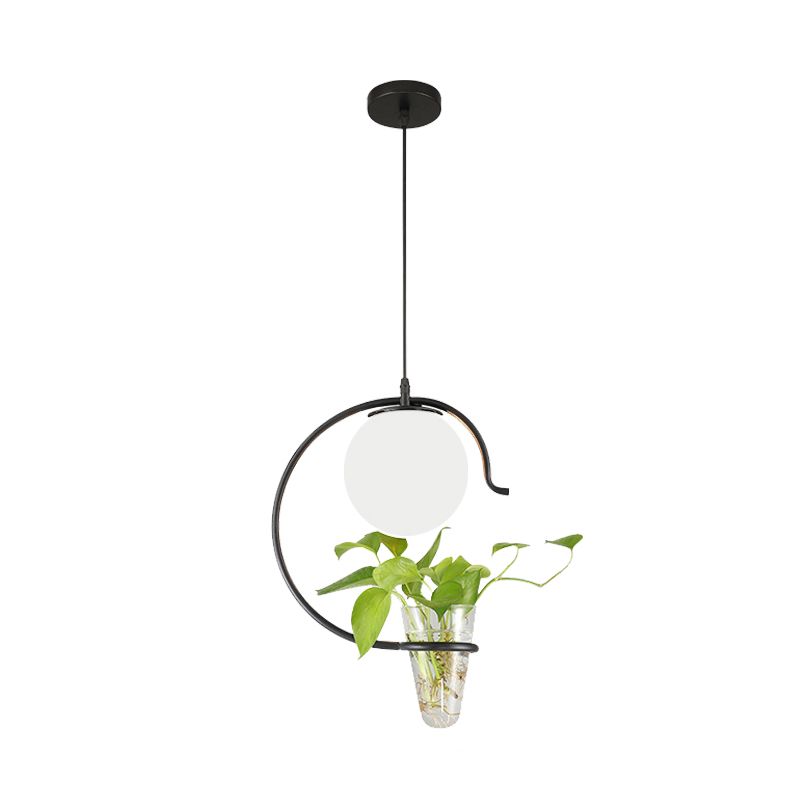 Industrial Globe Metal Hanging Pendant 1 Bulb Milk White/Smoke Grey Glass LED Suspension Light in Black/Gold