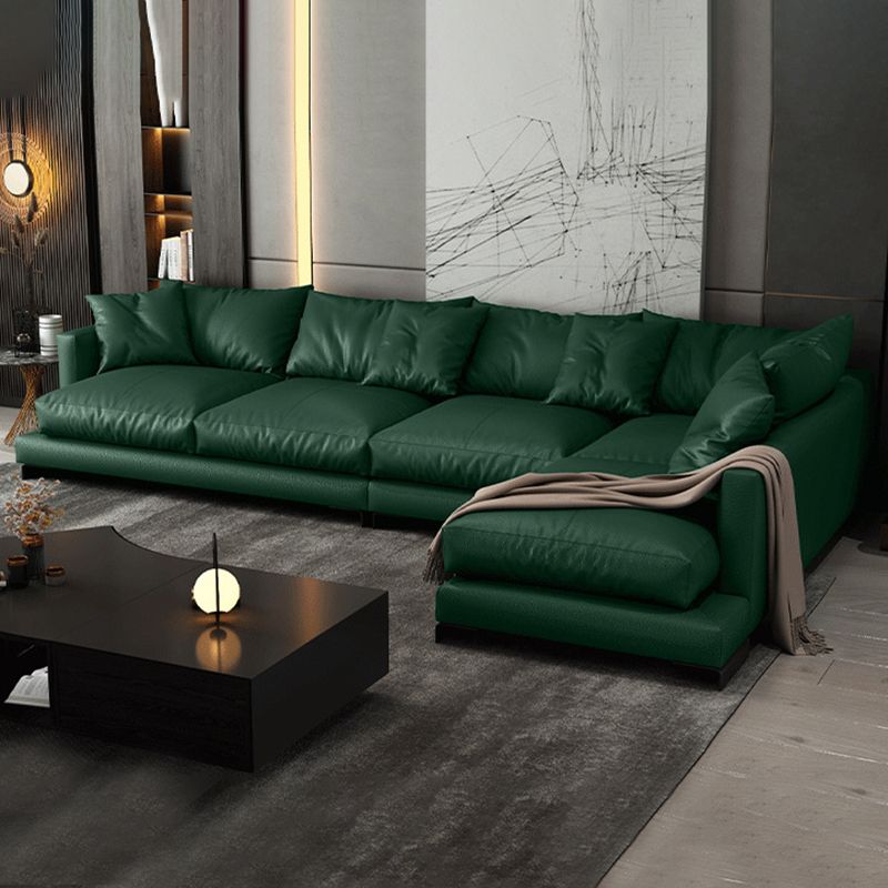 Forest Green Genuine Leather Square Arm Settee Furniture with Pillows