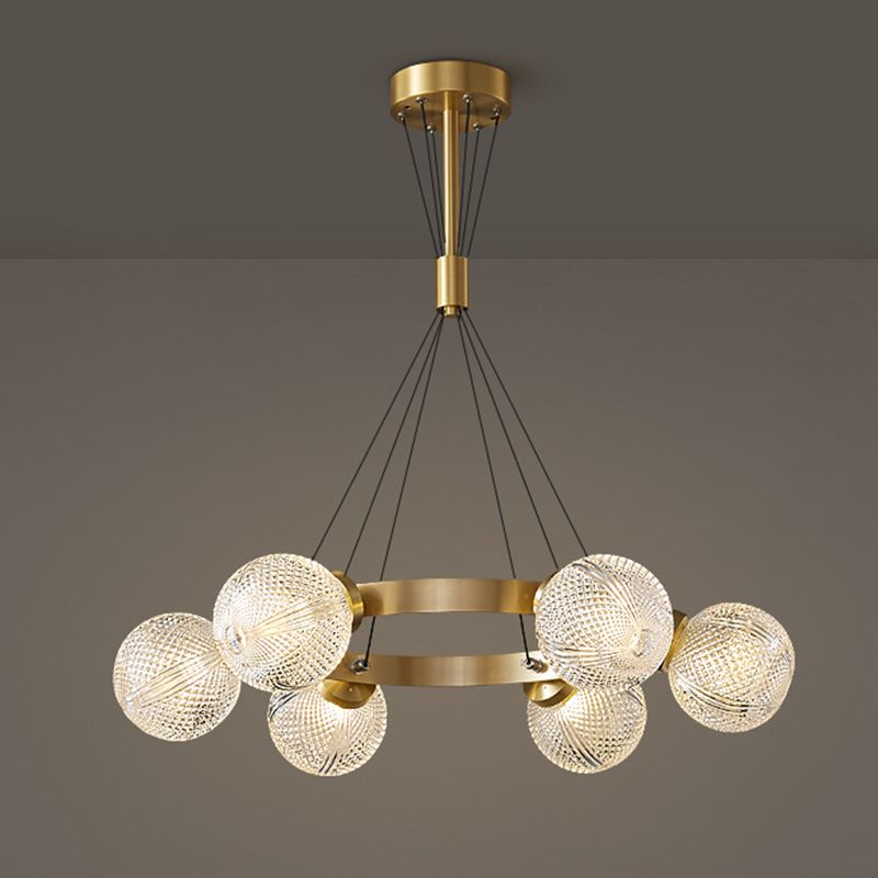 Lattice Glass Ball Chandelier Postmodern Style Brass Ceiling Light for Living Room