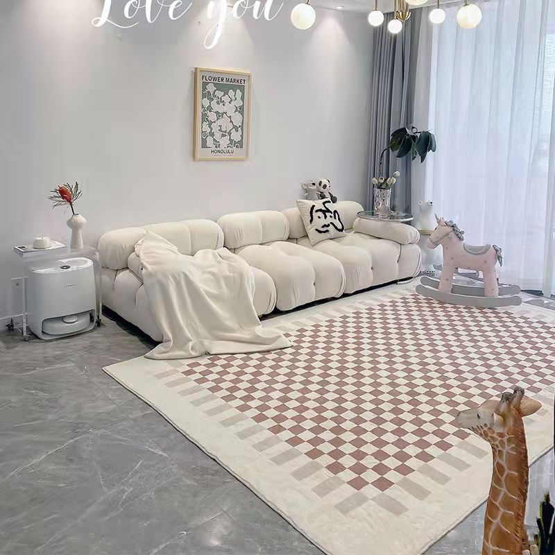 Chic Brown Area Rug Plaid Print Polyester Area Carpet Stain Resistant Rug for Home Decor