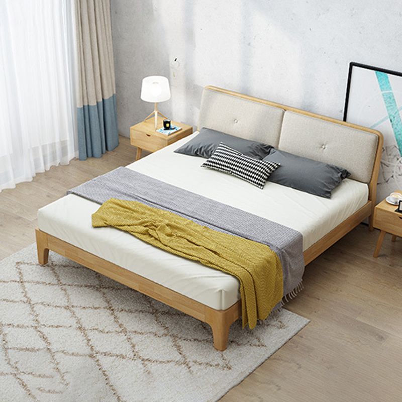 Modern Panel Bed Solid Wood Panel Standard Bed with Headboard
