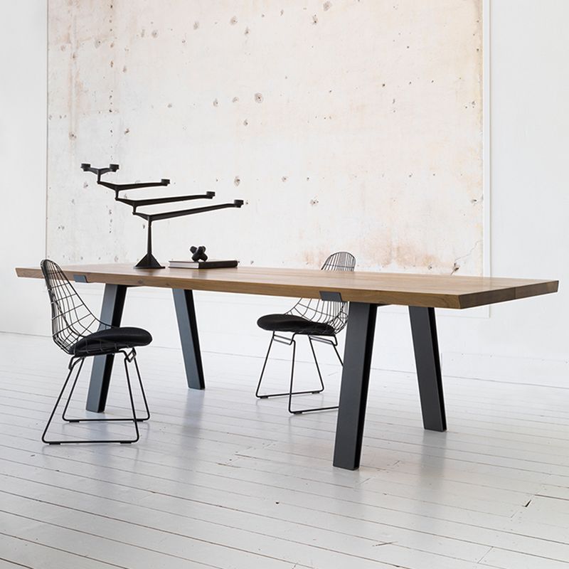 Metal and Wood Table Mid-Century Modern Style Minimalist Home Rectangular Dining Table