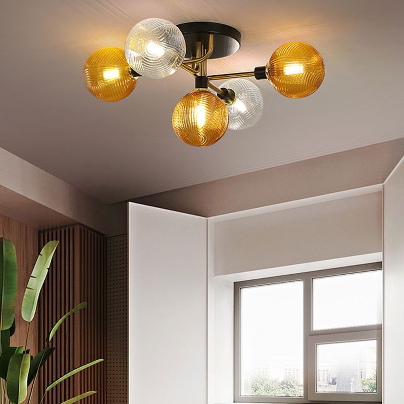 Glass Ball Shape Flush Mount Light Modern 5 Lights Flush Mount Ceiling Fixture