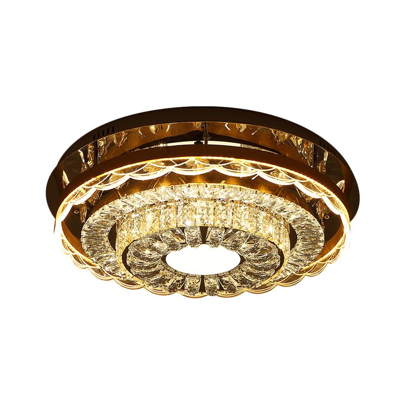 Round Close to Ceiling Lighting Modern Style Crystal Block LED Flush Mount Fixture in Chrome