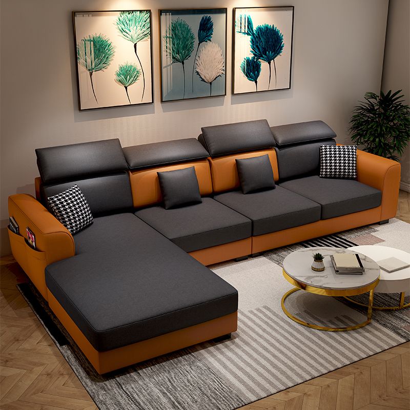 35.4"H Modern Faux Leather Flared Arm Sofa & Chaise for Living Room