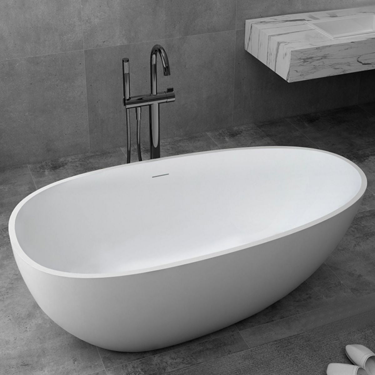 Modern Style Oval Freestanding Bathtub Stone Bathtub with Overflow Trim