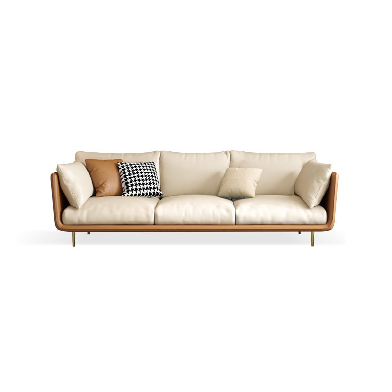 Stationary Stain Resistant Leather Living Room Pillow Top Arm Seating