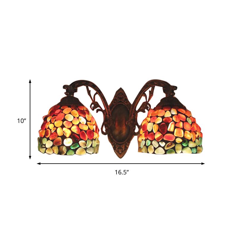 2-Light Domed Wall Mount Light Tiffany Stained Glass Wall Sconce Light for Balcony