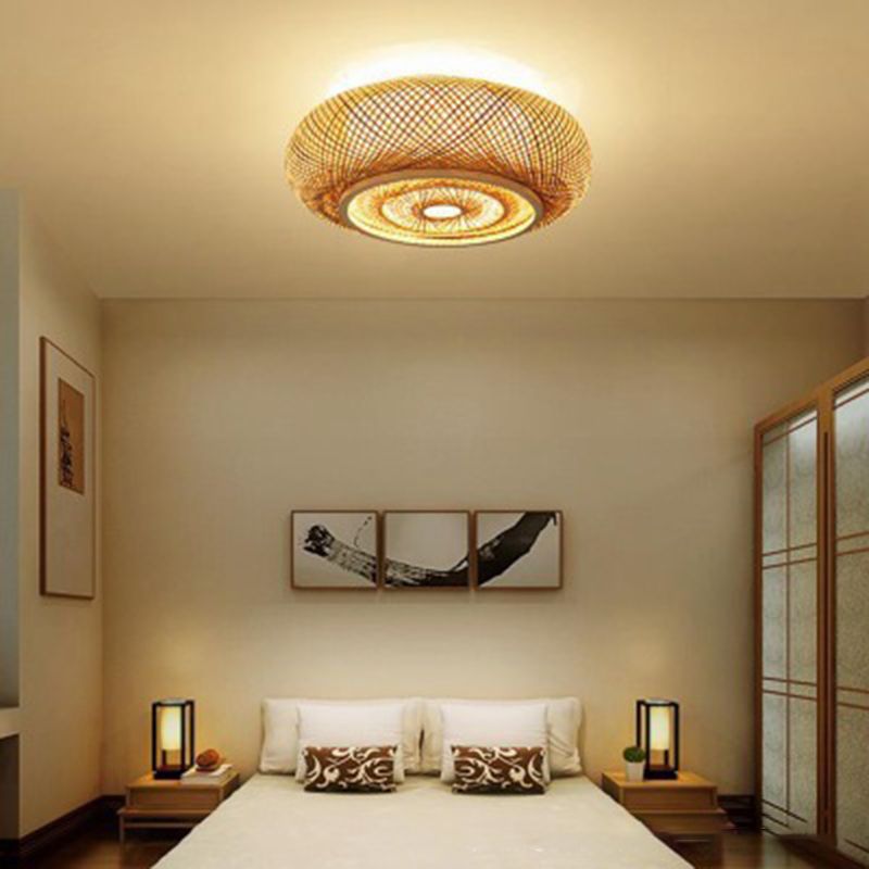 Soporte de techo de ratán de estilo de Asia de montaje de tambor curvo en madera natural