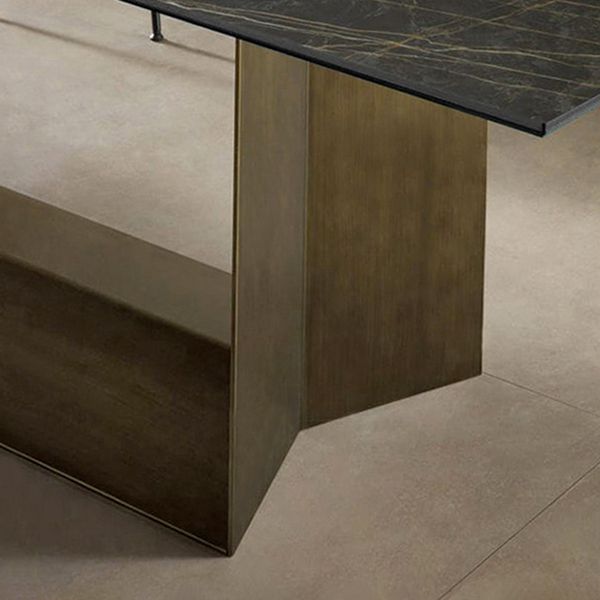 Metal Contemporary Rectangular Dining Table Sintered Stone Table with Trestle
