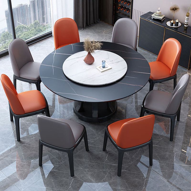 Table à manger ronde en pierre blanc-gris, meuble nordique à plateau tournant avec socle