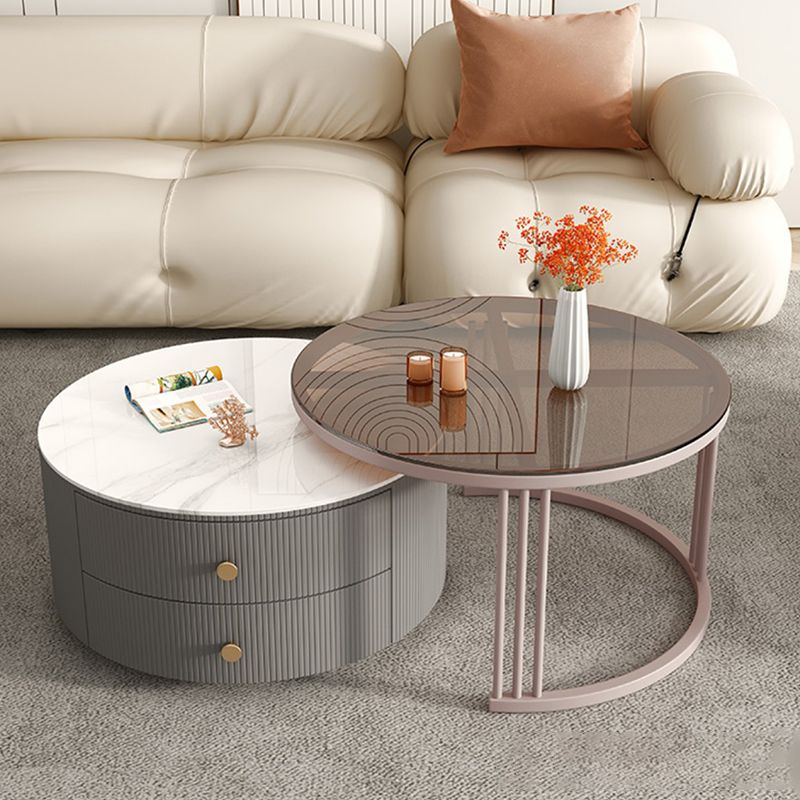 Round Frame Glam Coffee Table Set Slate Nesting Coffee Table Set