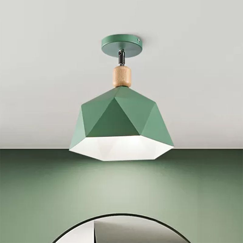 Plafonnier Semi-encastré en forme de diamant en métal gris/blanc/vert, 1 lumière, Macaron, pour Hall