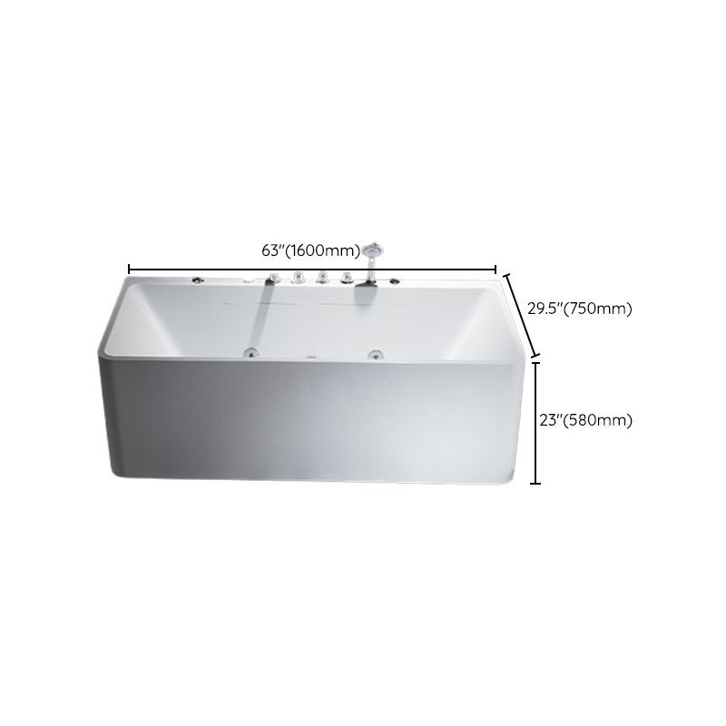 Modern Acrylic Rectangular Bath Tub White Tub with Internal Drain