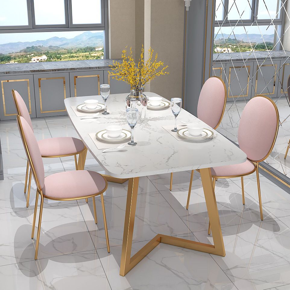Rectangle Top Dining Table Traditional Luxury Table with Sled Base in Gold