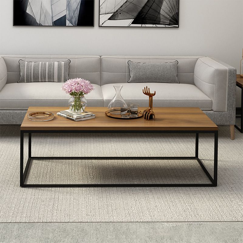 17.7" Tall Wooden Rectangle Top Coffee Table Iron Frame Base Cocktail Table