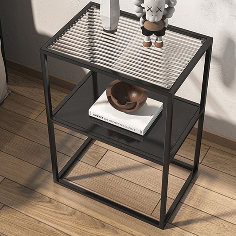 Frame End Slide Table Rectangular Double Tier Corner Table with Storage