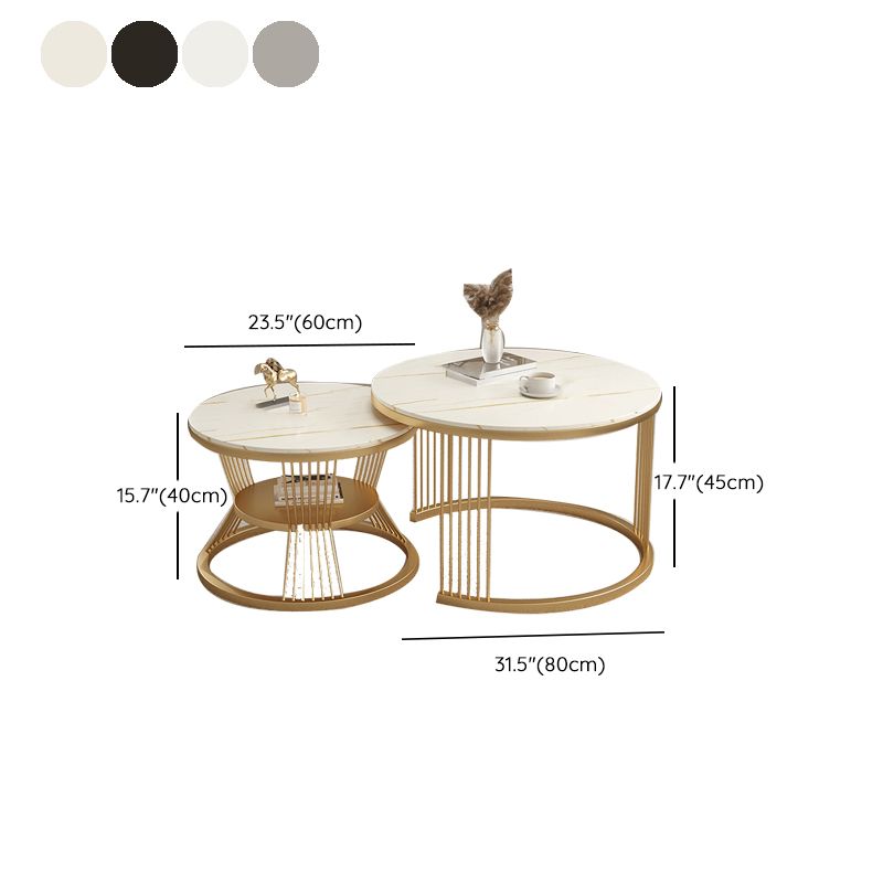 Metal and Slate Coffee Table Glam Round Frame Coffee Table Set