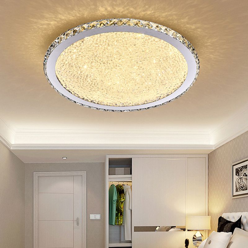 Disc LED Flush Light Fixture Simple Style Crystal Bedroom Ceiling Mounted Light in Chrome