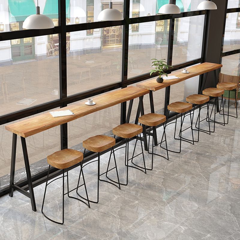 Modern Solid Wood Bar Table Brown Trestle Base Dining Table for Living Room