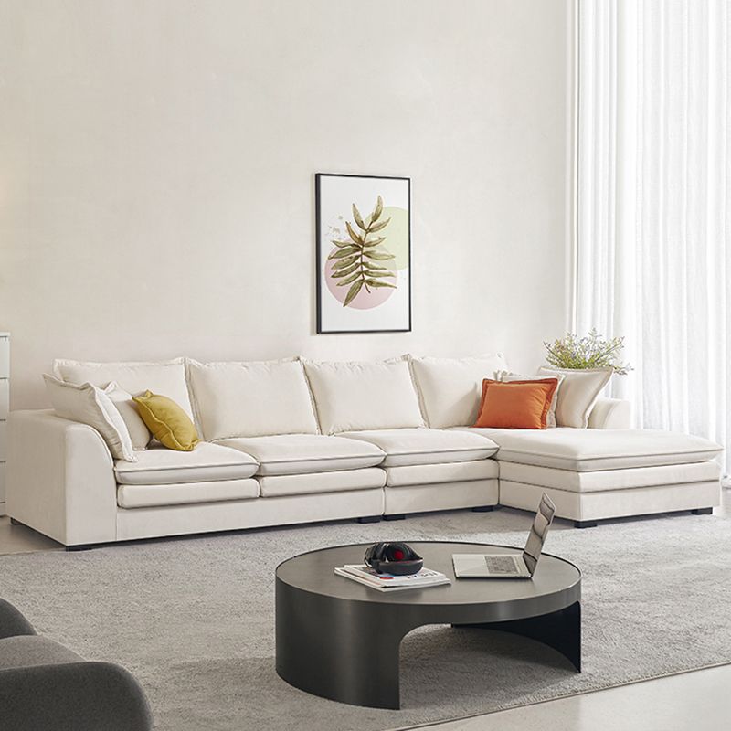 Contemporary Velet Sofa with Pillow Back and Square Arm  in Wood