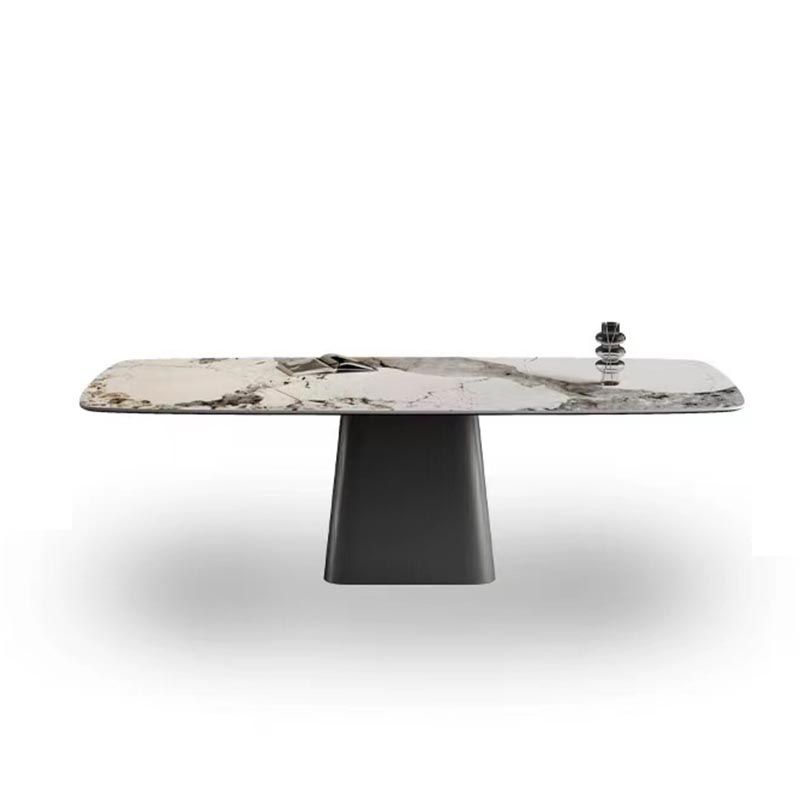 Stone Top Dining Table Contemporary Rectangle Table with Pedestal Base