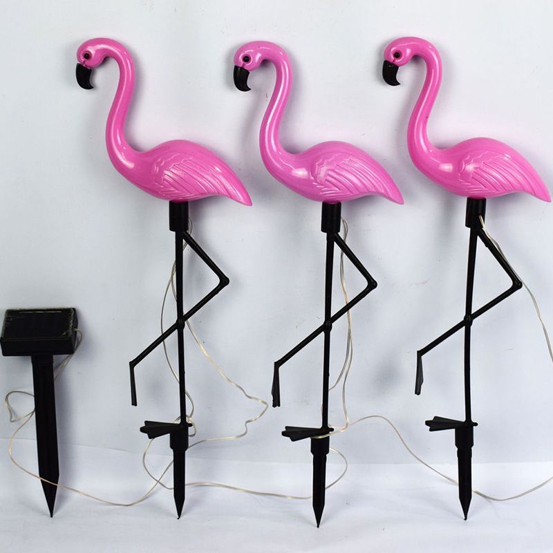 Flamingo Shaped Solar Ground Light Art Decor Plastic Backyard LED Stake Lighting in Pink