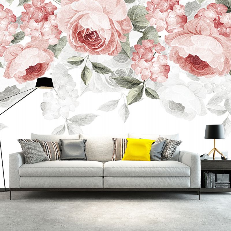 Full Size Peonies Wall Mural Decal Stylish Beautiful Flower Wall Decor in Pink-Green