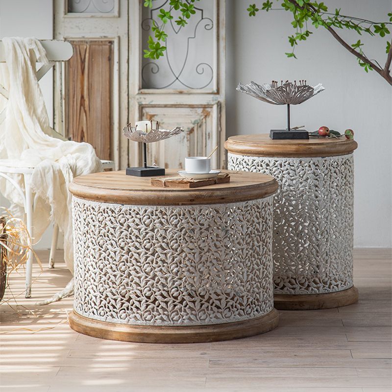 French Country Corner Table Round Solid Wood Accent Side Table