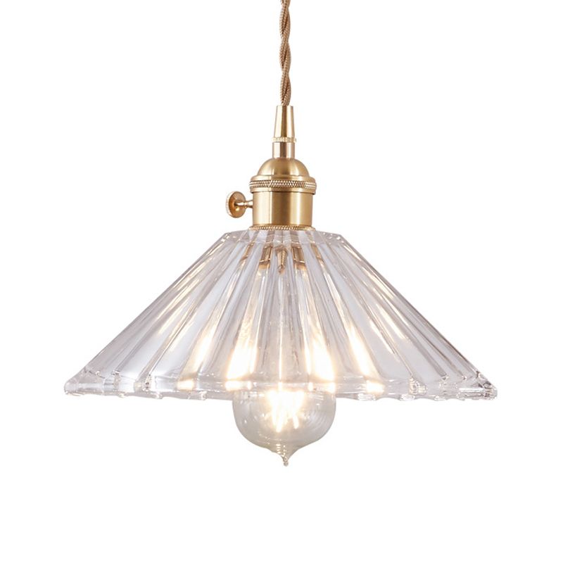 Post-Modern 1 Head Drop Pendant Gold Floral/Bowl/Cone Hanging Lamp Kit with Frosted/Clear Glass Shade