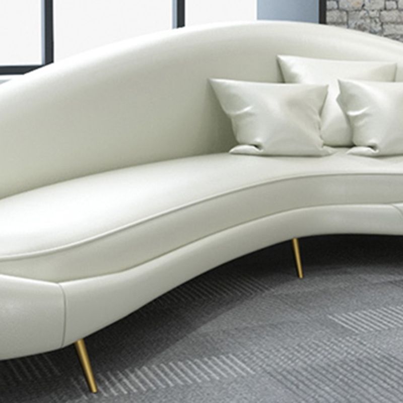Modern Faux Leather Curved Sofa with Sloped Arms for Living Room